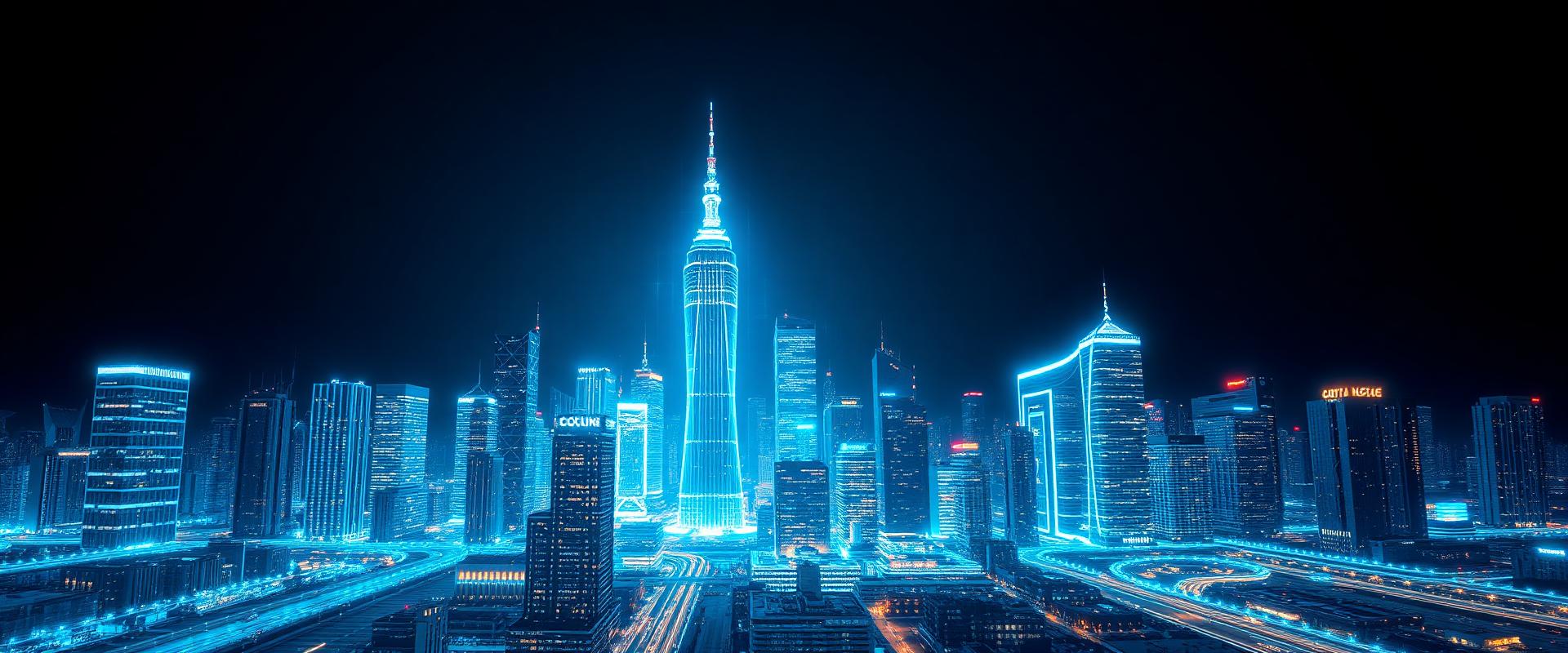 Smart city skyline with digital twin overlay
